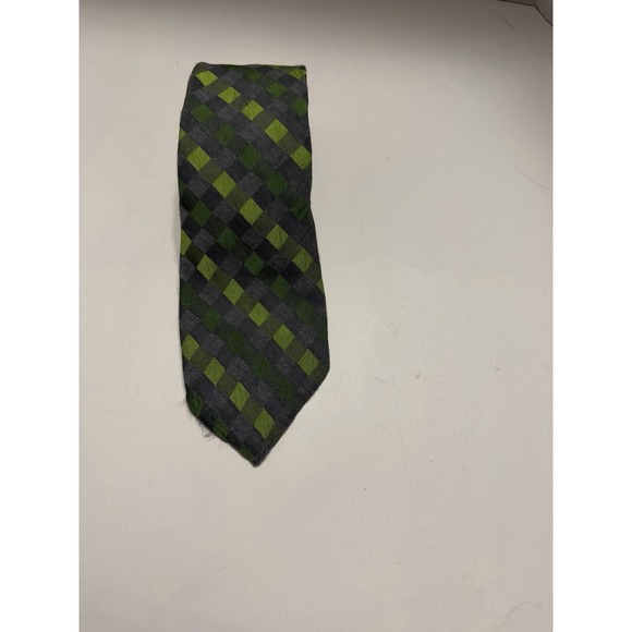 croft & barrow Other - Croft & Barrow Mens Silk Blend Geometric Check Necktie Green Grey Hand Made